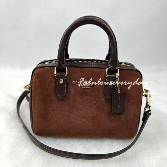 Coach Mini Rowan Crossbody Bag In Suede/Vintage Brown CCF29 NWT - Picture 1 of 9